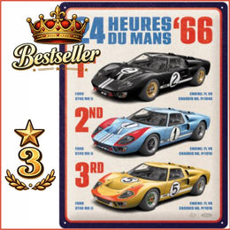 24 Uur van Le Mans 1966 – Ford GT40 Winnaars – Metalen Wandbord 30 x 40 cm