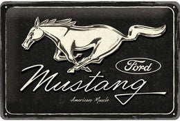 tin sign 20 x 30 Ford Mustang / Horse Logo Black