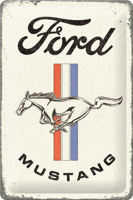 Tin Sign 20x30 cm Ford Mustang - Horse & Stripes Logo