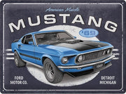 Ford Mustang Mach 1 1969 Blauw – Metalen Wandbord 30 x 40 cm