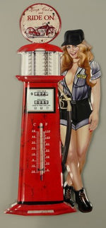 Thermometer Tankstation met Pin-Up Girl