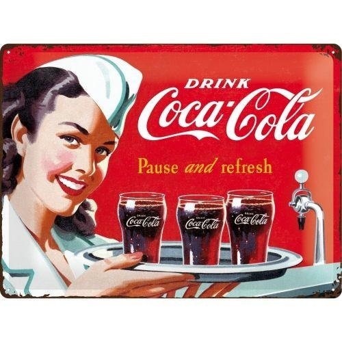 Tin Sign 30x40 Coca/Cola / 1960 red/white / Waitress