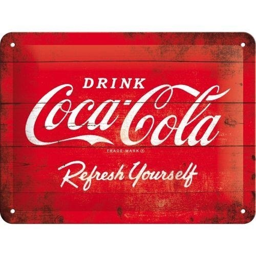 Tin Sign 15 x 20 cm Coca/Cola / 1960 red/white / Logo Refreshing