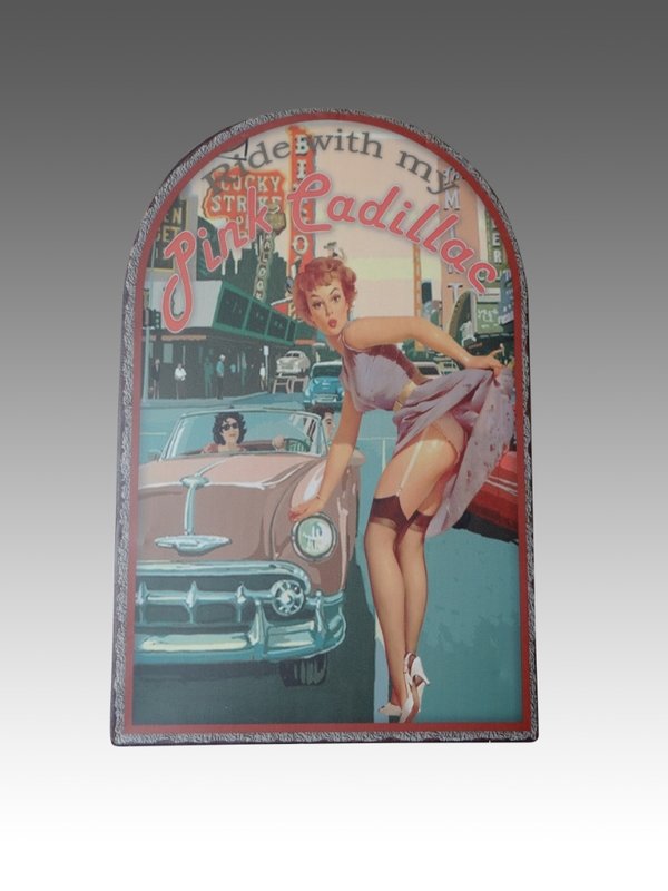 Metalen schildbord Ride with my Pink Cadillac (Pin-Up)