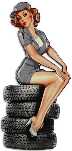 Retro metal signs wall decoratie: Lady on tires NU78